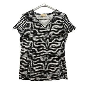 Michael Kors Women’s Medium Signature Zebra Print T Shirt V-neck *flaw*